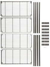 Black metal wire shelf panels and support posts set for 4-shelf storage unit