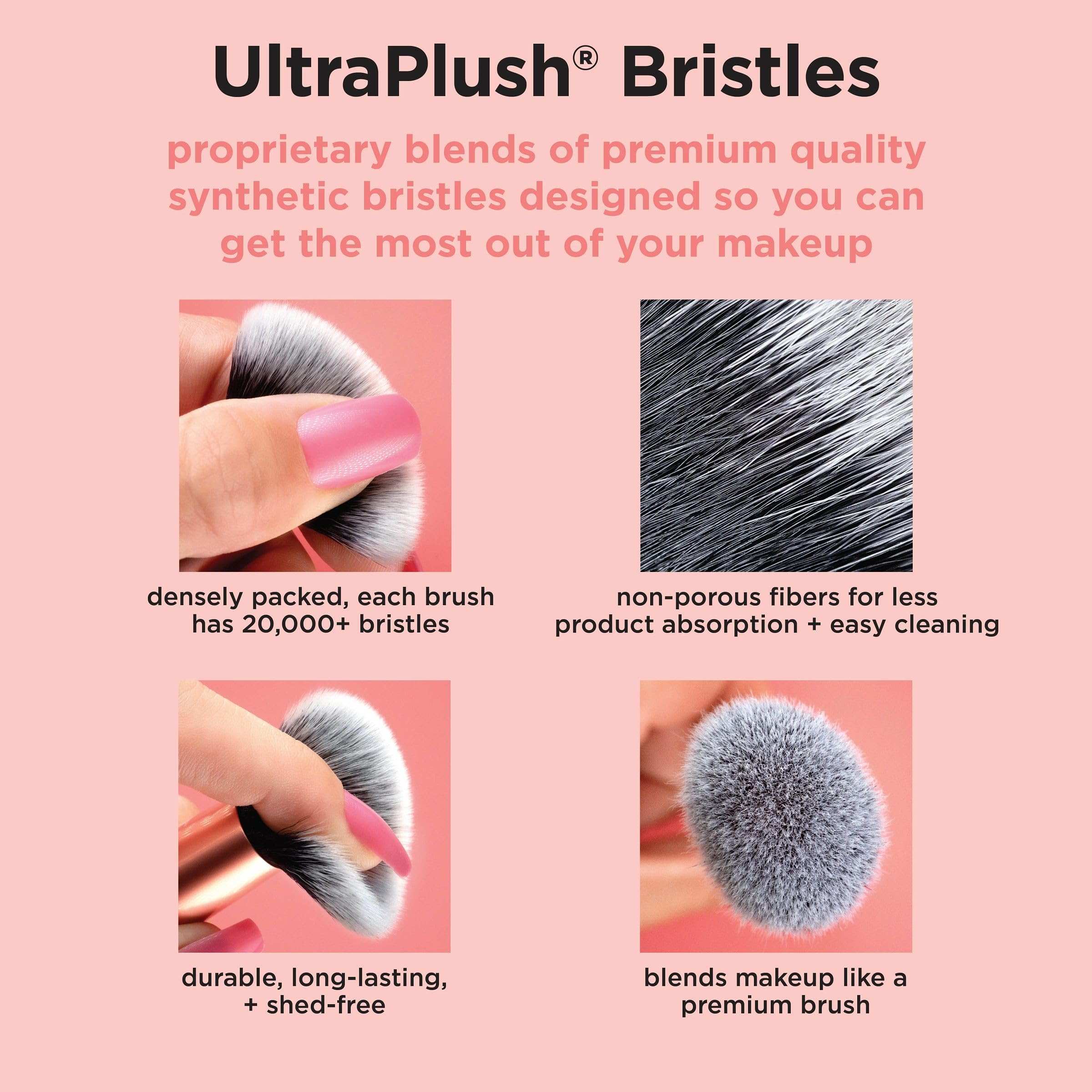 Real Techniques The Everyday Essentials collection gives you 5 essential tools to perfect any look with tapered, soft, and delicate bristles. Blend blush powder evenly for a soft, natural look.