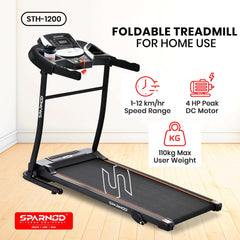 Sparnod Fitness STH-1200 Foldable Motorized Treadmill for Home Use (4 HP Peak) with 12 Pre-set Programs, Hi-Fi Speaker, Safety Key, Maximum User Weight of 110 Kg, جهاز مشي قابل للطي