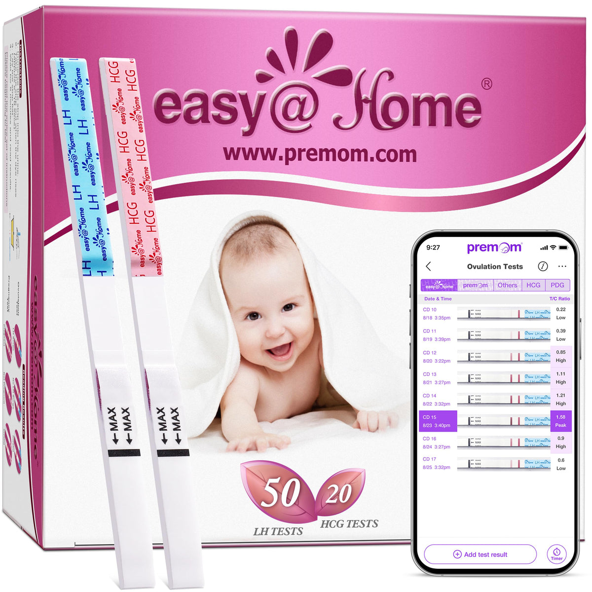 Easy@Home 50 Ovulation Test Strips and 20 Pregnancy Test Strips Kit - The Reliable Ovulation Predictor Kit (50 LH + 20 HCG)