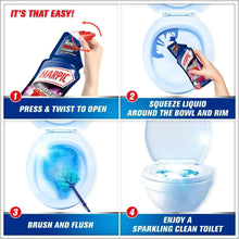 Harpic Power Plus toilet cleaner bottle with red cap and press-twist dispensing