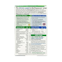 Pregnancy supplement box back panel with nutrient table and directions