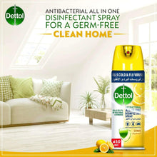 Yellow disinfectant spray bottle standing upright with 450 ml label