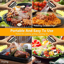 Oil spray bottle misting BBQ and salad greens for cooking and seasoning