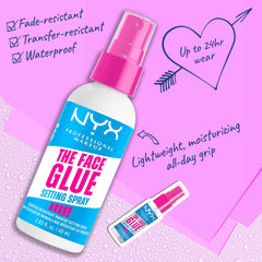 NYX Professional Makeup The Face Glue Setting Spray, Makeup Setting Spray, Upto 24 Hours Makeup Wear, Light-Weight & Long- wear, Transfer-Resistant & Waterproof, 60 ml