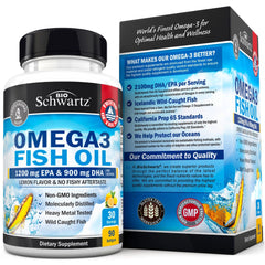 BioSchwartz, Omega 3 Fish Oil, Lemon Flavor, 1200 mg EPA & 900 mg DHA, 90 Softgels