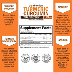Turmeric Curcumin with BioPerine 1500mg. Highest Potency Available. Premium Joint & Healthy Inflammatory Support with 95% Standardized Curcuminoids. Non-GMO, Gluten Free Capsules with Black Pepper