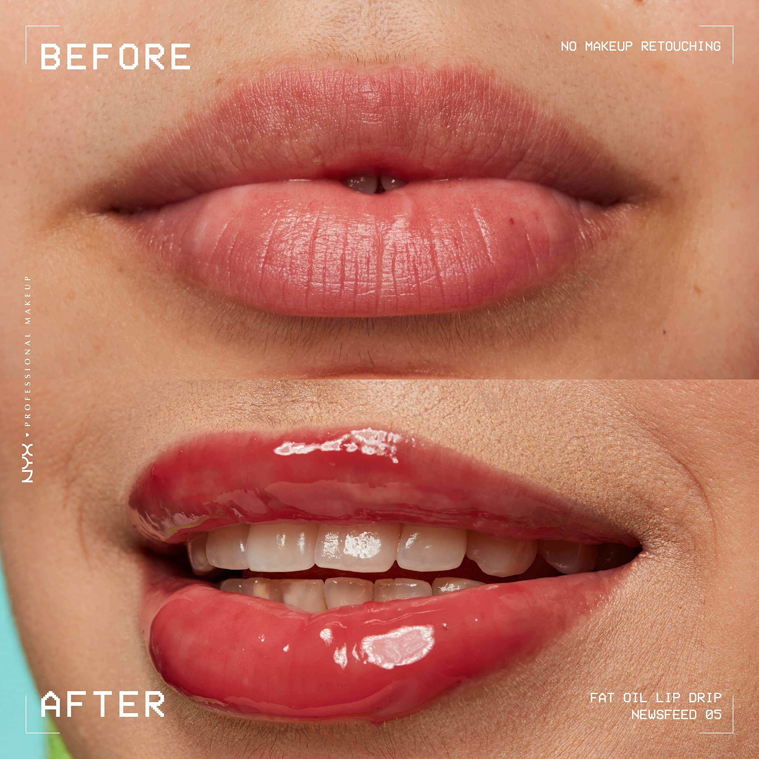 NYX PROFESSIONAL MAKEUP Fat Oil Lip Drip, Moisturizing, Shiny, Vegan Tinted Lip Gloss, Non-Sticky Finish, 12H Hydration, Squalane, Raspberry and Cloudberry Oils - Newsfeed (Rose Nude)