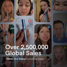 Eyelash and brow serum applicator wand shown in multiple application scenes