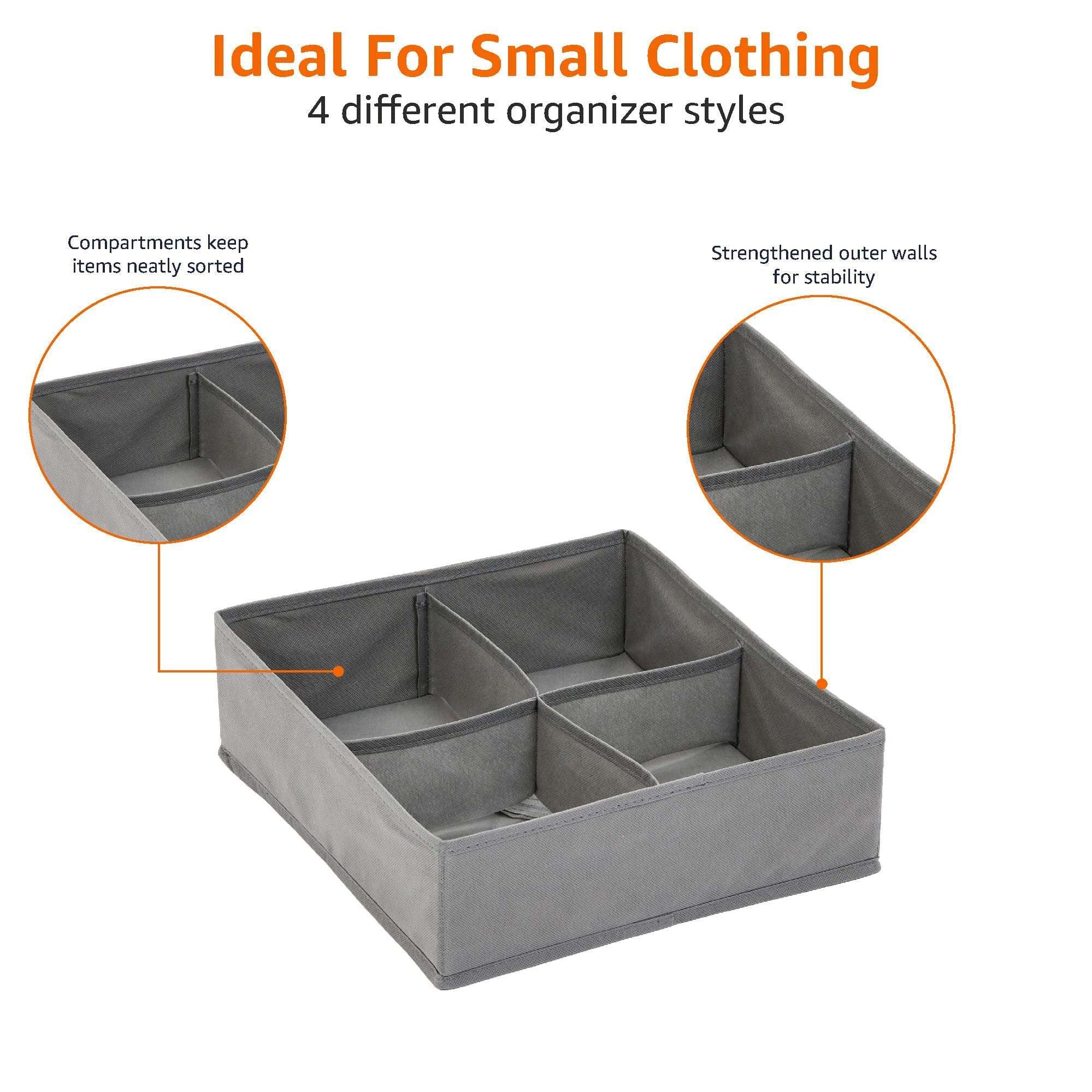 Dresser Organizers For Undergarments, Set of 4, Grey