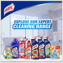 Harpic toilet cleaning range lineup featuring Active Fresh Pine bottles and other cleaners
