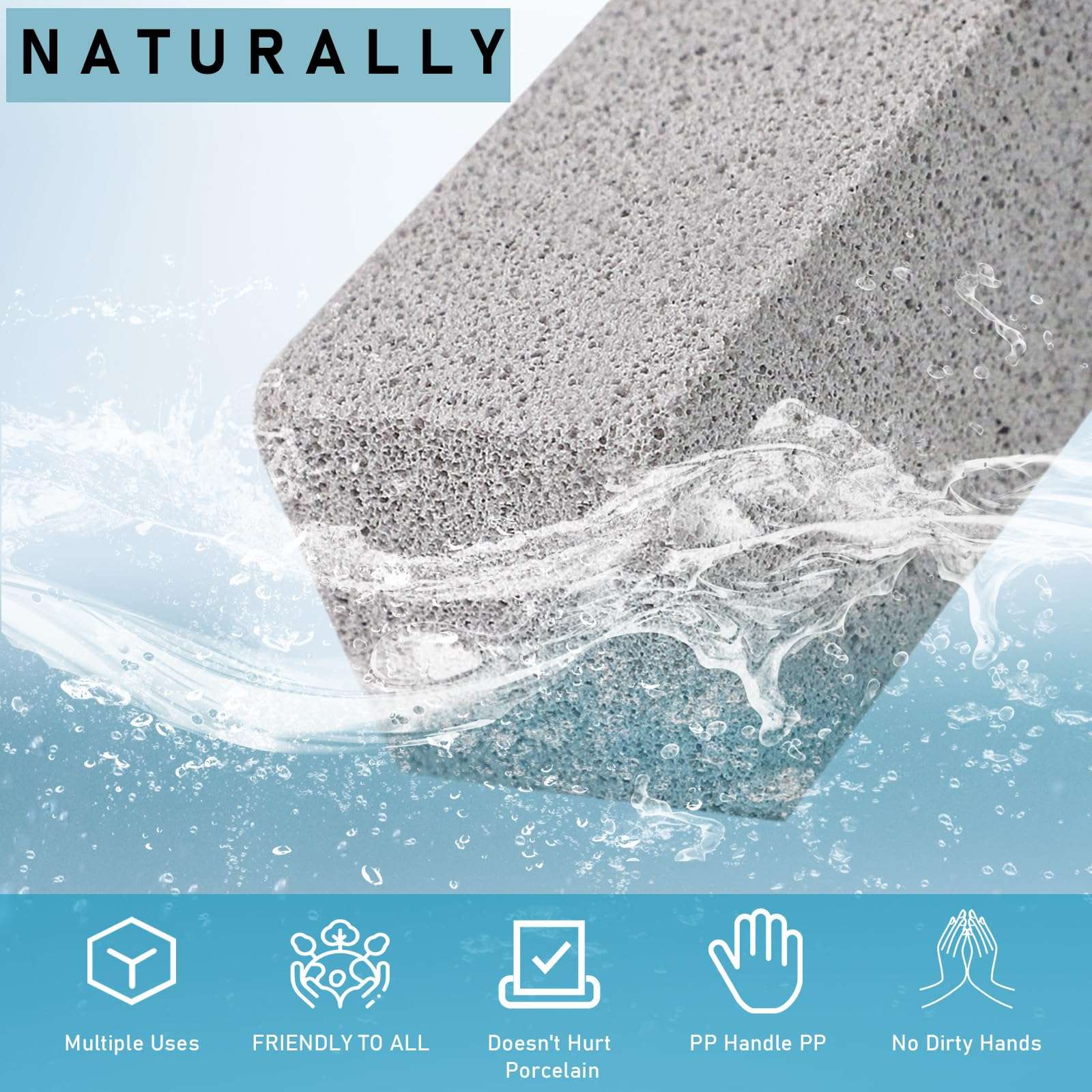 ddLUCK 2 Pack Pumice Cleaning Stone with Handle, Toilet Bowl Cleaner Stains and Hard Water Ring Remover Rust Grill Griddle Cleaner for Kitchen/Bath/Pool/Household Cleaning