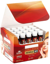 Collagen derma shot multipack display tray with white-capped bottles inside box