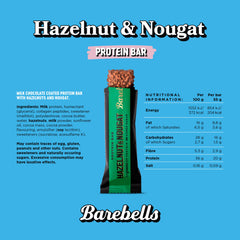 Barebells Hazelnut & Nougat High Protein and Low Carb Bar, 12 x 55g (1,94 oz) Low Sugar Snack Protein Bar with 20g protein