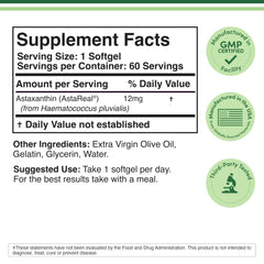 Double Wood Supplements Astaxanthin 12mg Max Strength (AstaReal: Natural Patented Astaxanthin with 70+ Human Clinical Trials - World's Most Studied Brand) Grown, Harvested, and Made in The USA