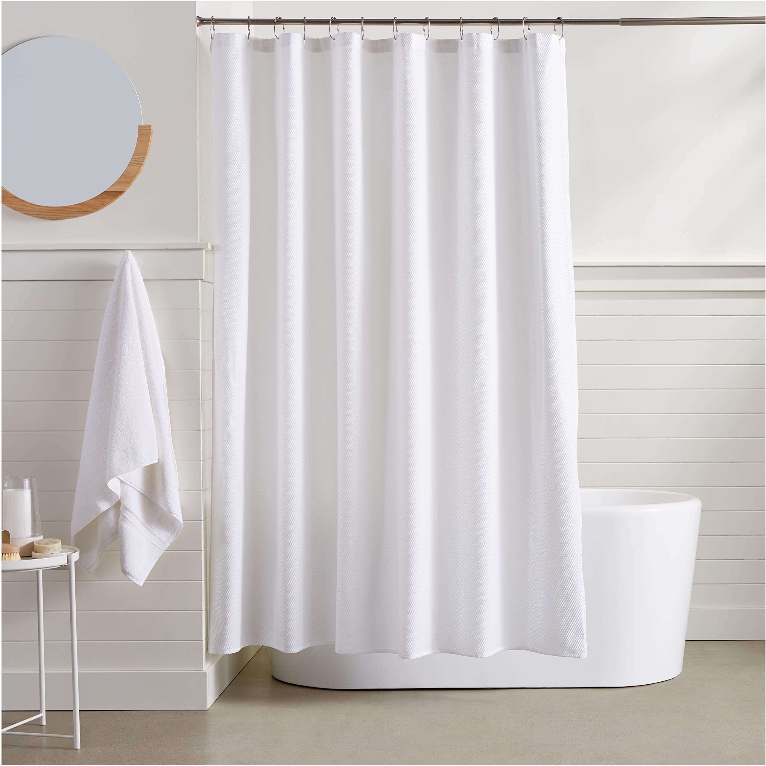 Lightweight Super Soft Easy Care Microfiber Waffle Texture Shower Curtain , 1.83 M x 1.83 M, White