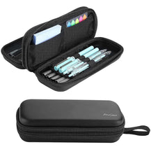 Black double-layer zip pencil case with mesh top pocket and wrist strap