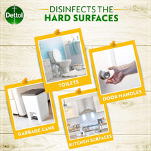 Disinfectant promo graphic for hard surfaces with toilets, kitchen, and door handle icons