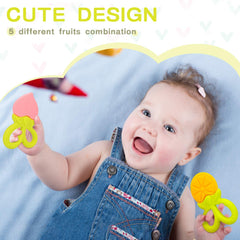 SHARE&CARE BPA Free Silicone Fruit Baby Teether Toy with Storage Case, for 3 Months Above Infant Sore Gums Pain Relief (5 Fruits)