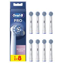 Oral-B Pro Sensitive Clean Electric Toothbrush Head, X-Shaped & Extra Soft Bristles for Gentle Brushing & Plaque Removal, Pack of 8 Toothbrush Heads, White (Packing May Vary)