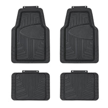 Black rubber car floor mat set of four with textured grip and raised edges