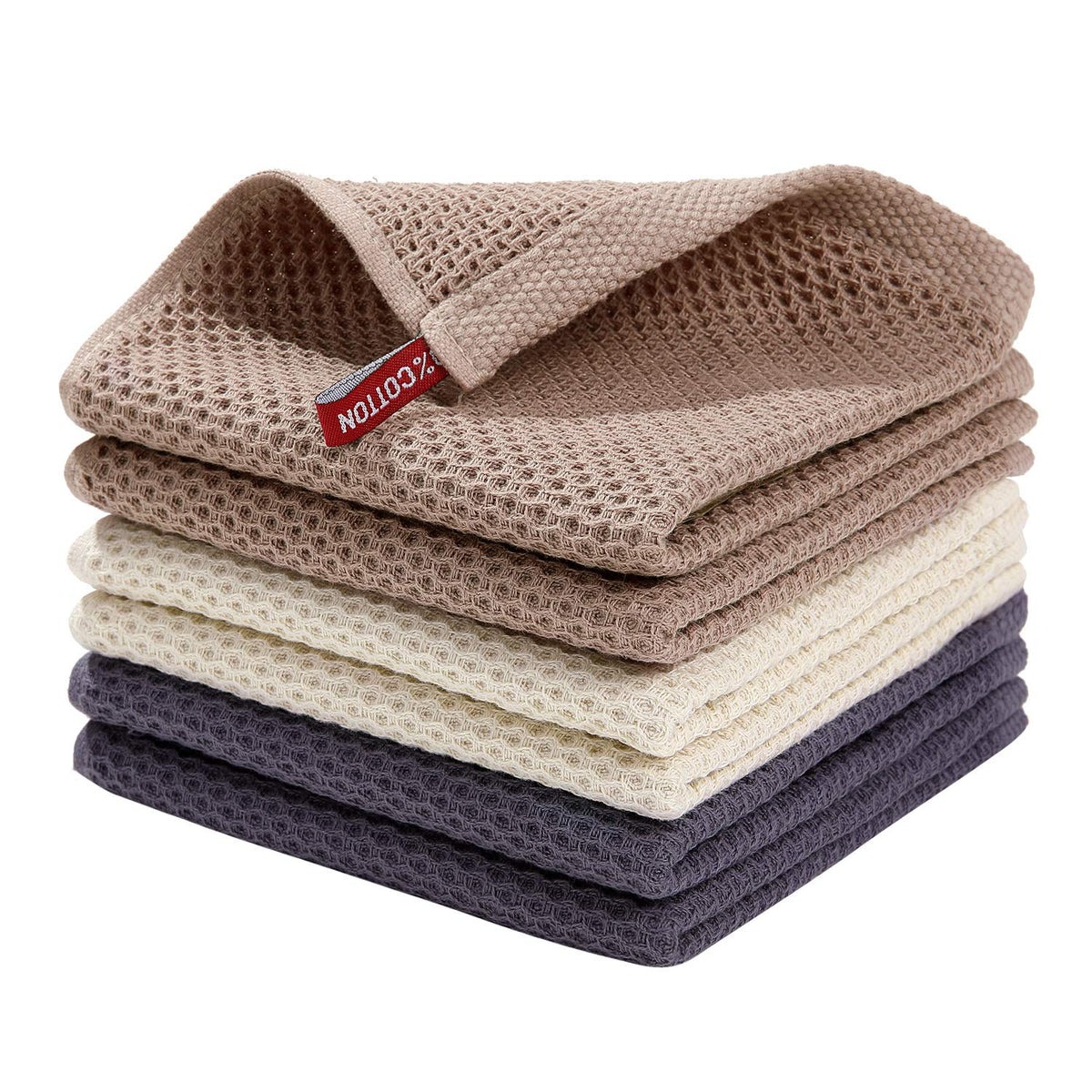Paños de cocina Homaxy 100 % algodón con tejido gofrado, ultrasuaves, absorbentes y de secado rápido, 30 x 30 cm, paquete de 6, colores variados