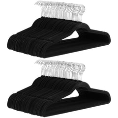 Slim Velvet, Non-Slip Suit Clothes Hangers, Pack of 100, Black/Silver