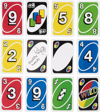 UNO card faces showing numbers 2–9, action cards, and wild card symbols