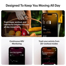 Smart ring fitness tracking tiles with phone screens showing activity modes