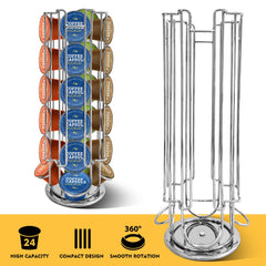 Coffee Capsule Holder, Pod Stand for Nescafe Compatible with Dolce Gusto Capsules 24pcs, Rotating Pod Holder, Silver
