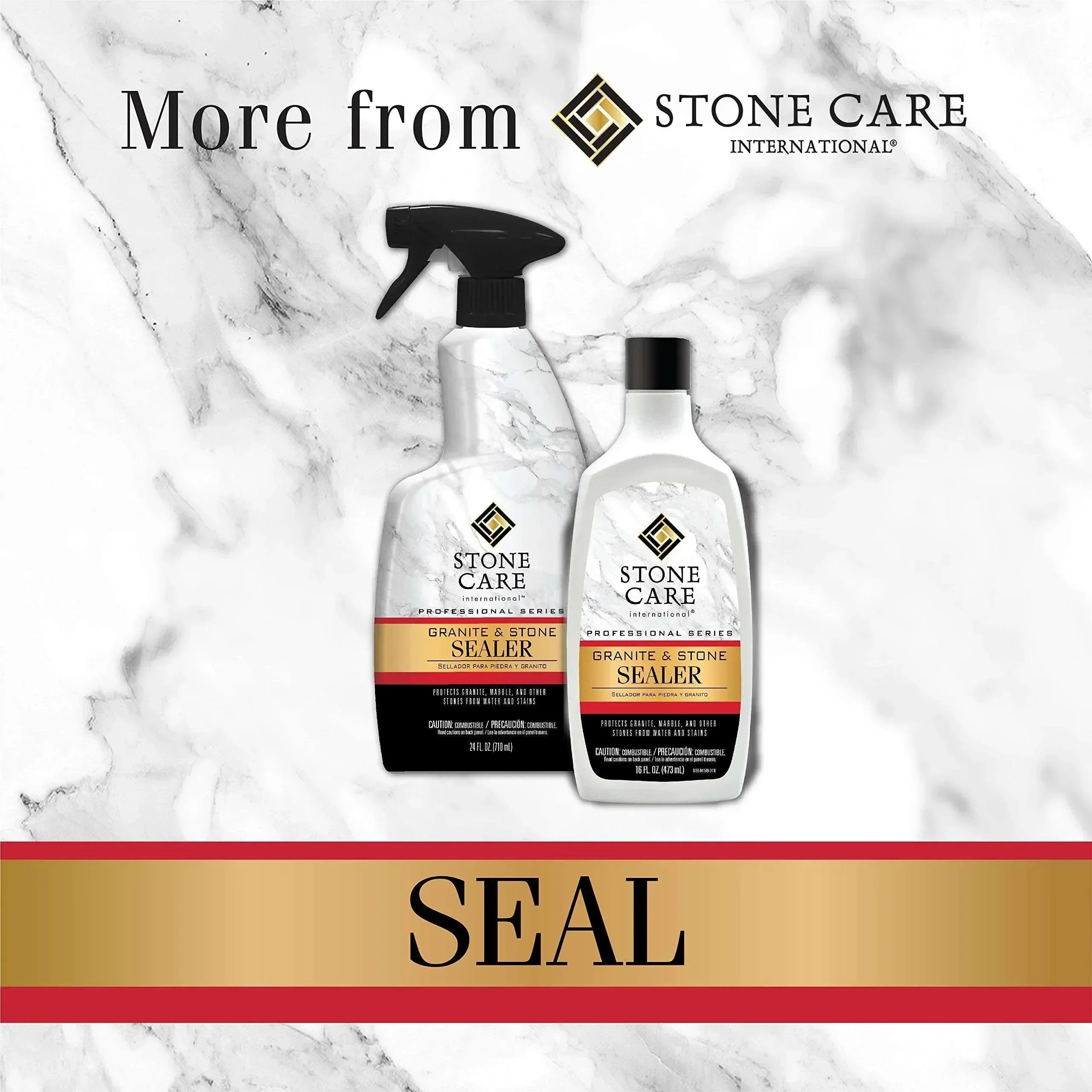 Stone Care sealer products set with black sprayer and two bottles