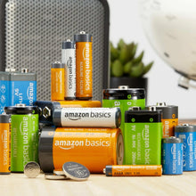 Assorted alkaline batteries: AA and AAA with orange bodies and metal terminals