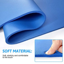 Rolled blue yoga mat with textured grip top and soft edge