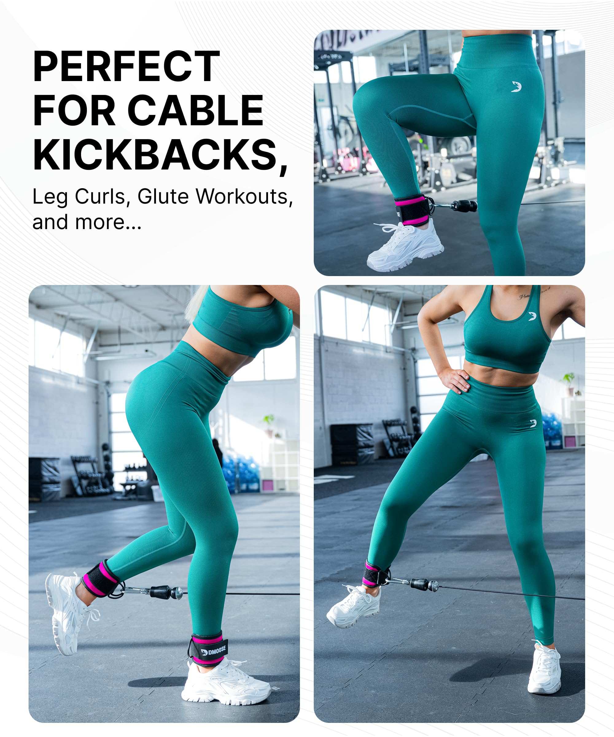 DMoose Fitness Ankle Straps for Cable Machines - One Size Fit with Premium Padding, Glute Kickback Ankle Strap for Women & Men, Cable Attachments for Gym, Booty Workouts, Leg Extension & Hip Abductors