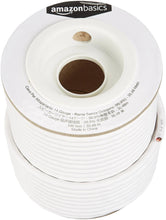 Speaker wire cable spool with white outer wrap and copper-colored inner hub center.