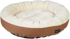 Round Bolster Pet Bed with Flannel Top, 20-Inch, Brown and Ivory