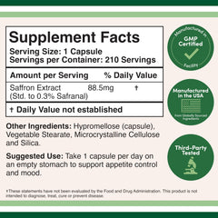 Double Wood Supplements DW Saffron | 210 Saffron Capsules - 88.5mg Safron Extract per Serving | High Strength Safron| Non-GMO & Gluten Free | (210 Capsules)