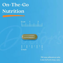 Veggie capsule size reference with ruler, capsule shown in close-up