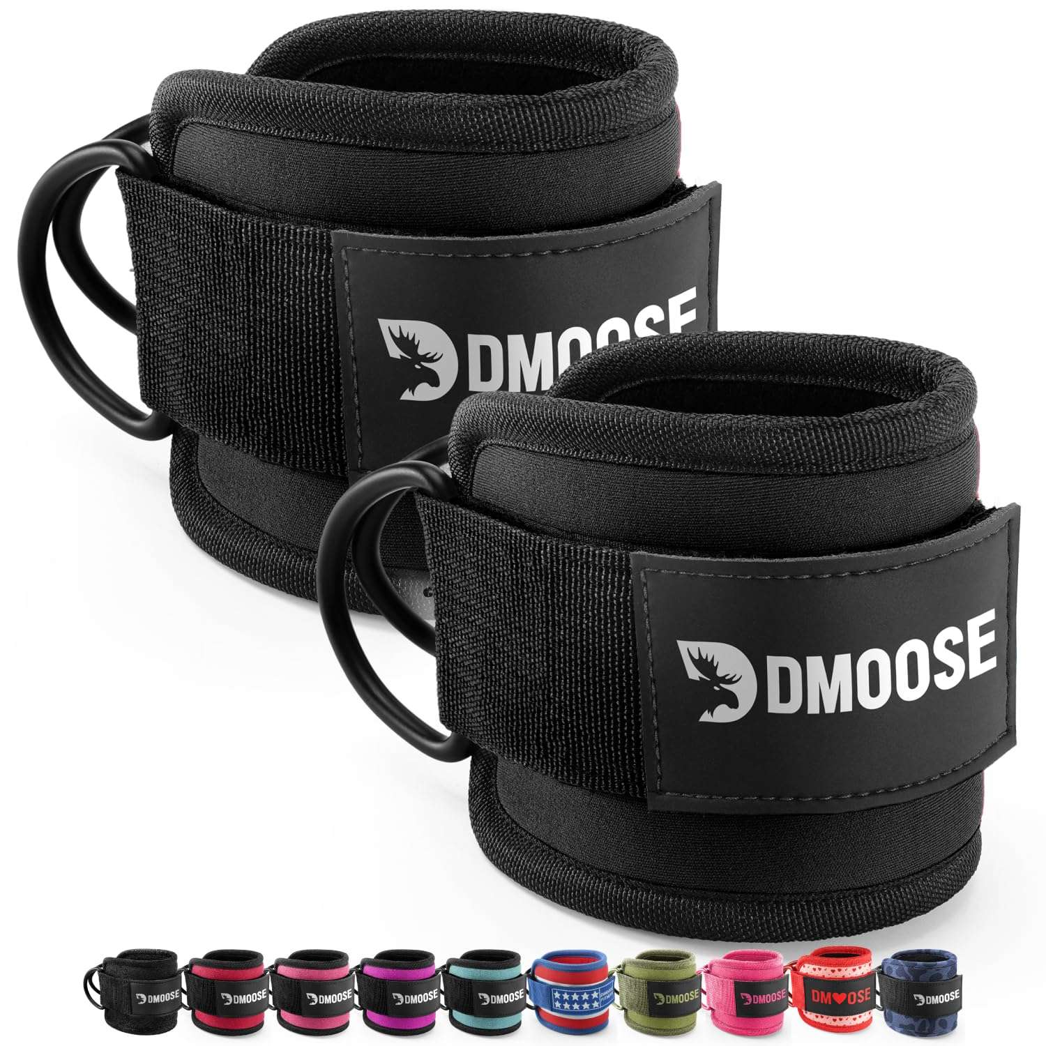 DMoose Fitness Ankle Straps for Cable Machines - One Size Fit with Premium Padding, Glute Kickback Ankle Strap for Women & Men, Cable Attachments for Gym, Booty Workouts, Leg Extension & Hip Abductors