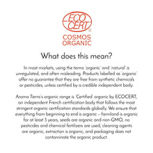 Black seed oil product box with EcoCert Cosmos Organic certification information panel