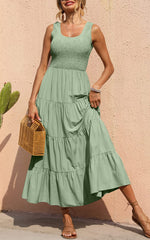 PRETTYGARDEN - Vestidos de verano para mujer, estilo camisola fruncido, sin mangas, para invitada de boda, largos e informales, 2024