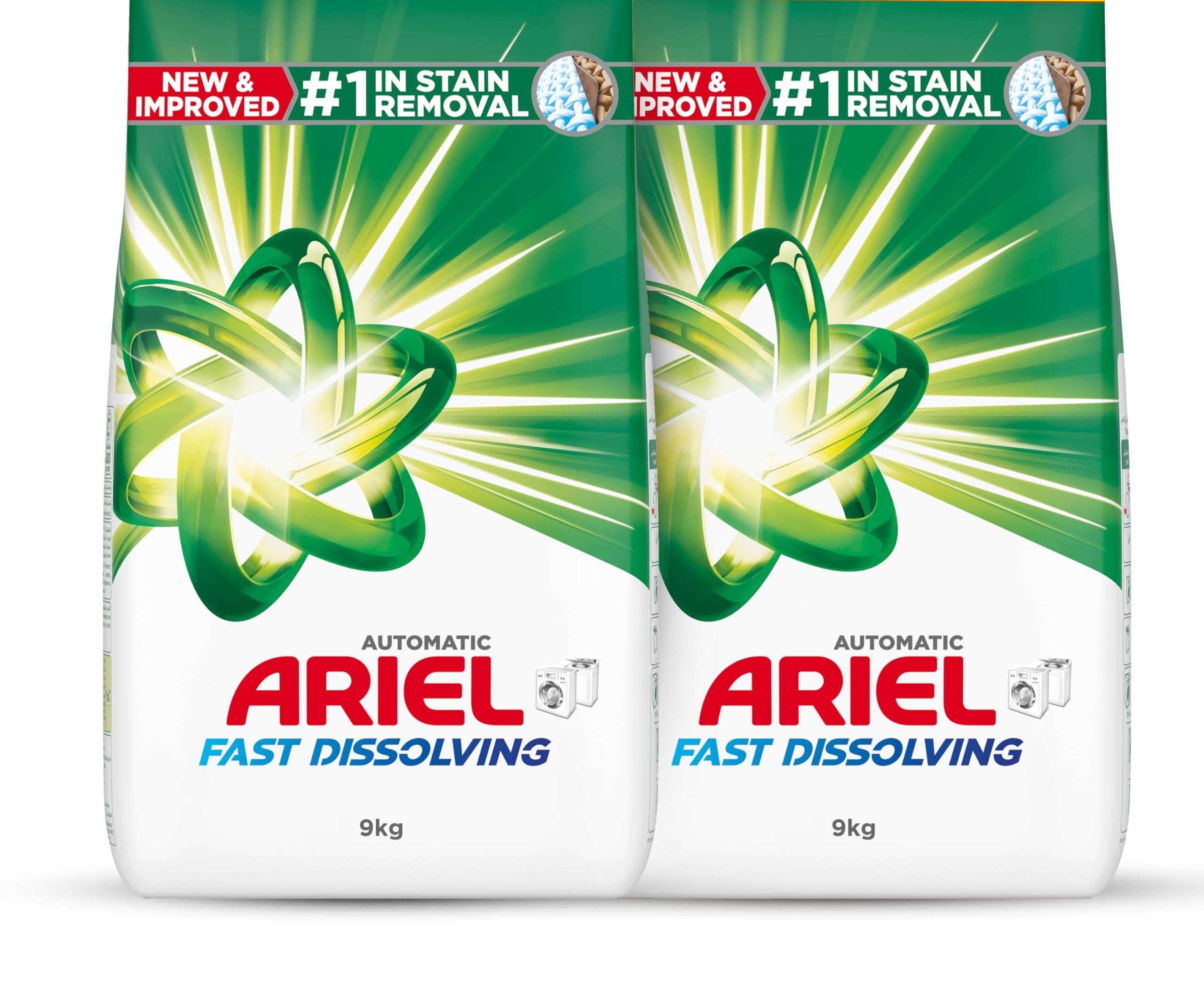 Ariel Fast Dissolving Laundry Detergent Powder, 9 KG x 2, Dual Pack, 18 kg