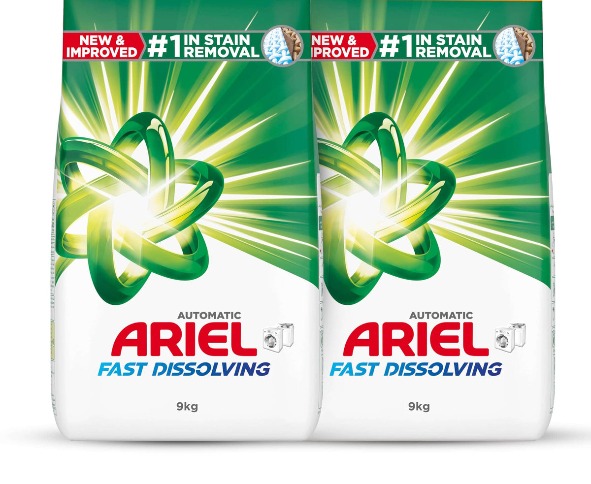 Ariel Fast Dissolving Laundry Detergent Powder, 9 KG x 2, Dual Pack, 18 kg