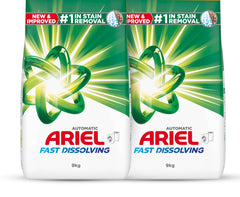 Ariel Fast Dissolving Laundry Detergent Powder, 9 KG x 2, Dual Pack, 18 kg