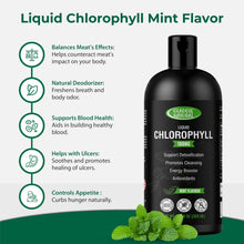 Liquid chlorophyll mint flavor bottle with mint leaves on display
