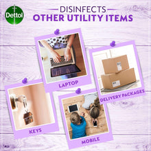 Other utility items disinfectant spray infographic: keys, mobile, laptop