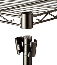 Black metal wire storage rack end cap and shelf support connectors