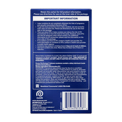 Back of blue Durex Performax Intense condoms UAE box showing important product information text and barcode