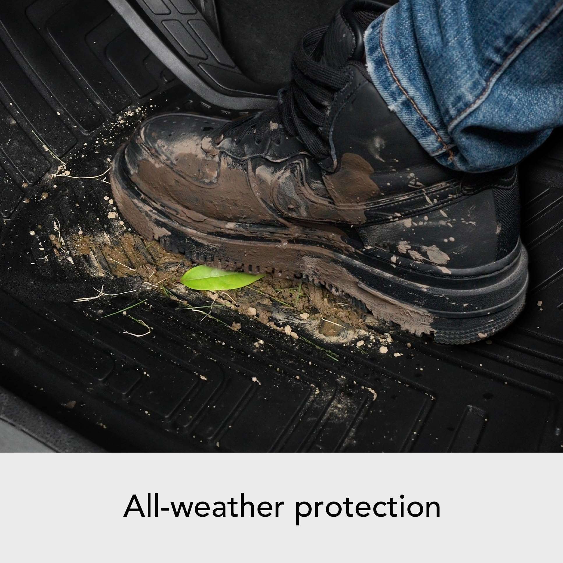 4-Piece Premium Rubber Floor Mat for Cars, SUVs and Trucks, All Weather Protection, Universal Trim to Fit, Black