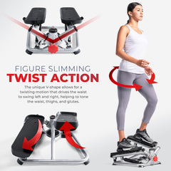 Mini steppers Sunny Health &amp; Fitness para ejercitarse en casa, máquina de ejercicios con bandas de resistencia, equipo cardiovascular de cuerpo completo